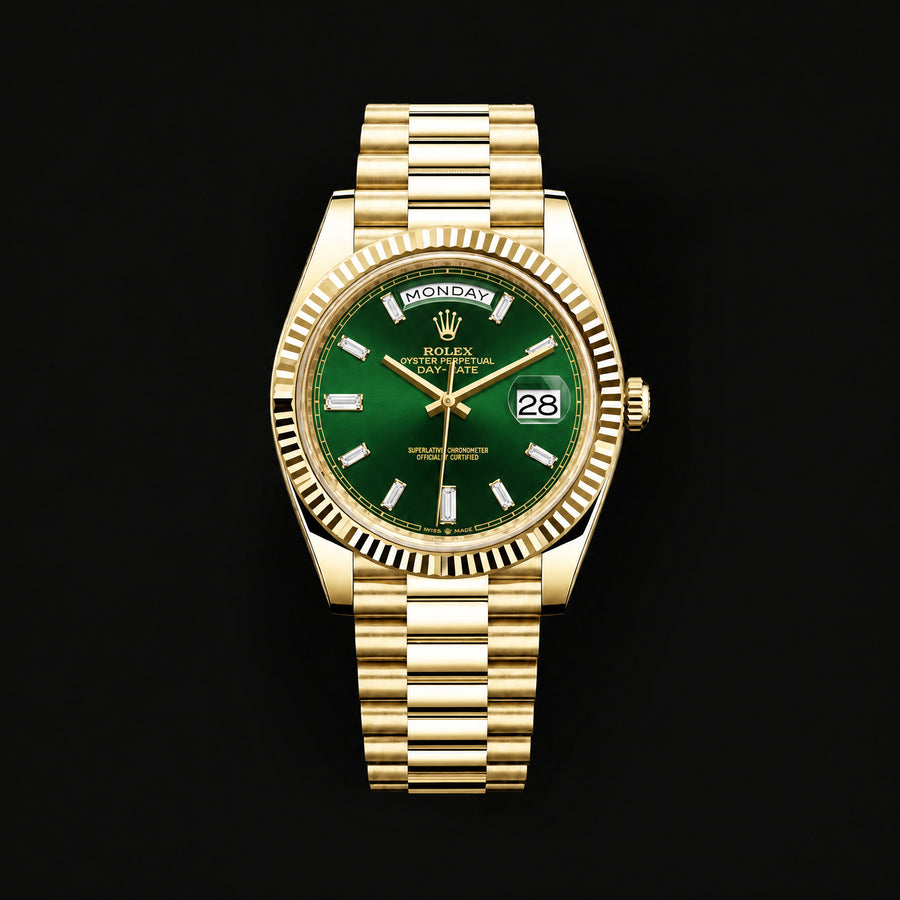 DAY-DATE 36 128238 GREEN DIAL BAGUETTE